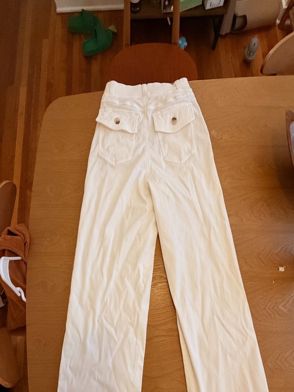 SPANX White Wide Leg Pants Small Button Flap Back Pockets